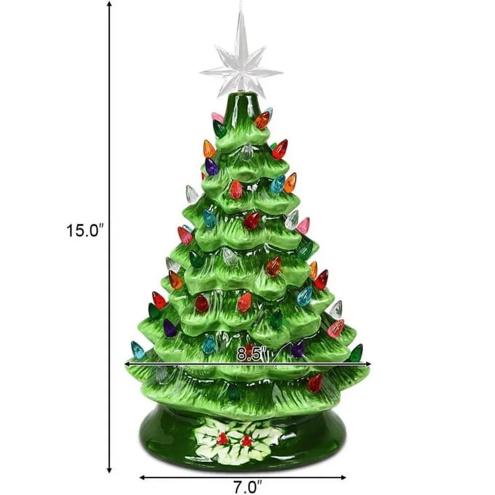 New 15 Inch Large Ceramic Christmas Tree Plug in Tabletop Artificial Green Chri image 5