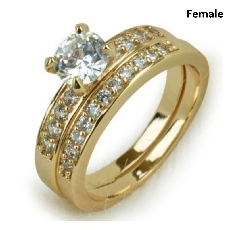1pcs Luxury Women Ring Metal Carving Gold Color Inlaid Zircon Stones Couple Rin image 2
