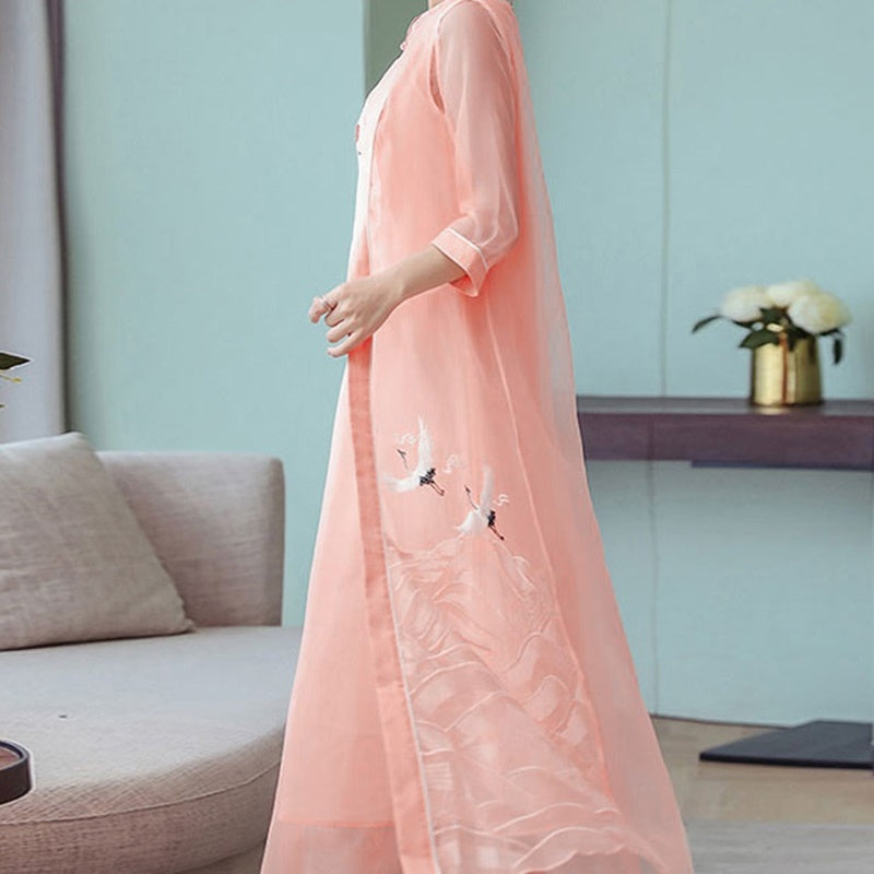 2021 New Chinese Dress Qipao Vietnam Traditional Dress Embroidery Oriental Ao D image 6