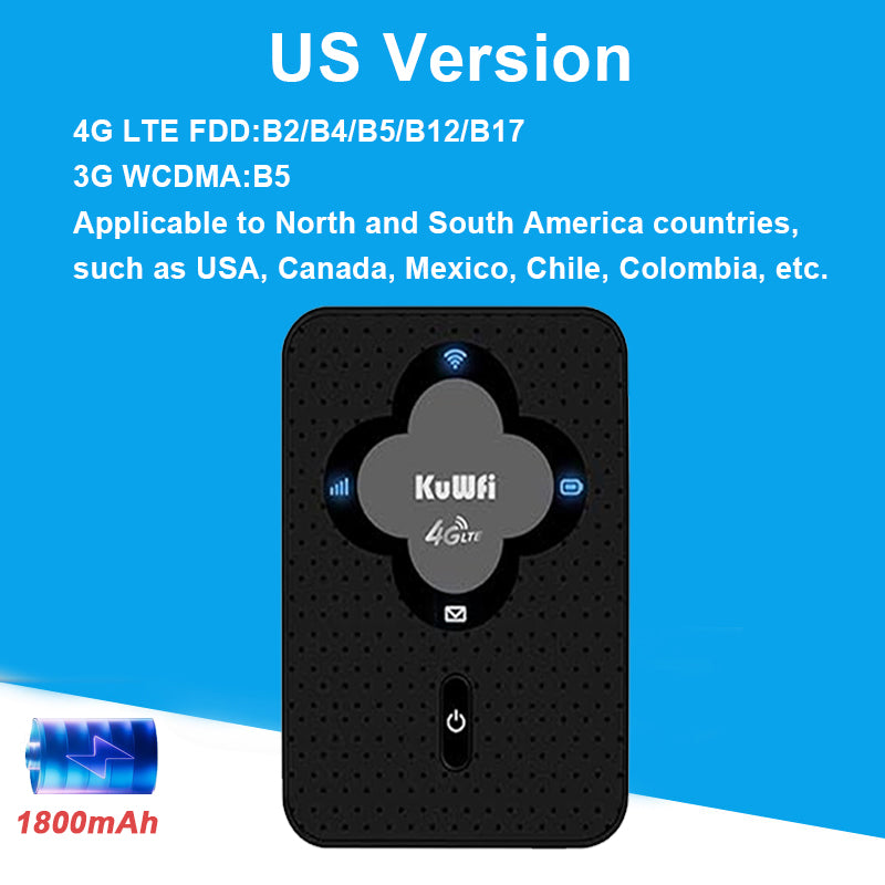 KuWFi 1800mAh 4G LTE Router 150Mbps Portable Mobile Roputer Outdoor Travel Wifi image 1