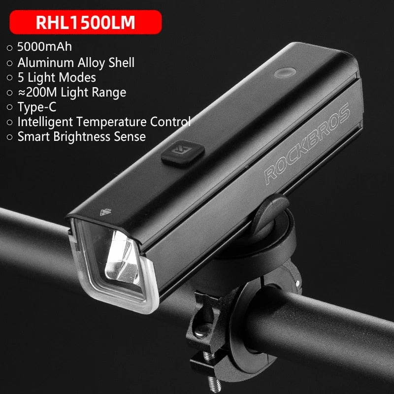 ROCKBROS Bike Light 1500LM5000mAh Type-C Bicycle Light Temperature Control  IPX image 9