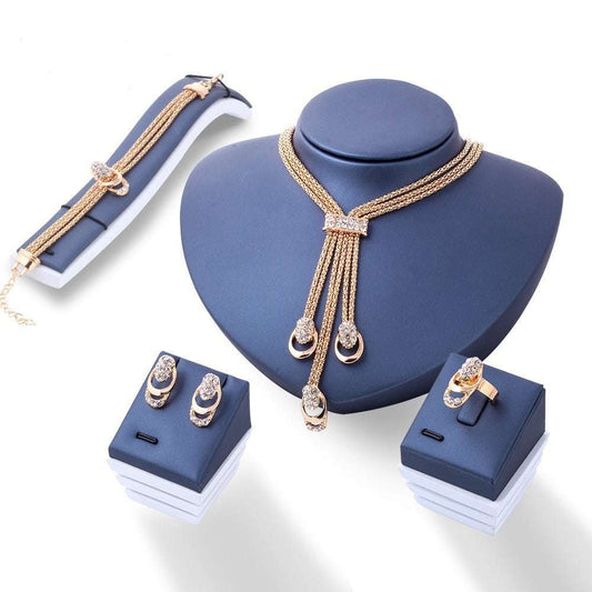 4Pcs Jewelry Set Rings Necklace Earrings Bracelet High Performance Golden Jewel image 0