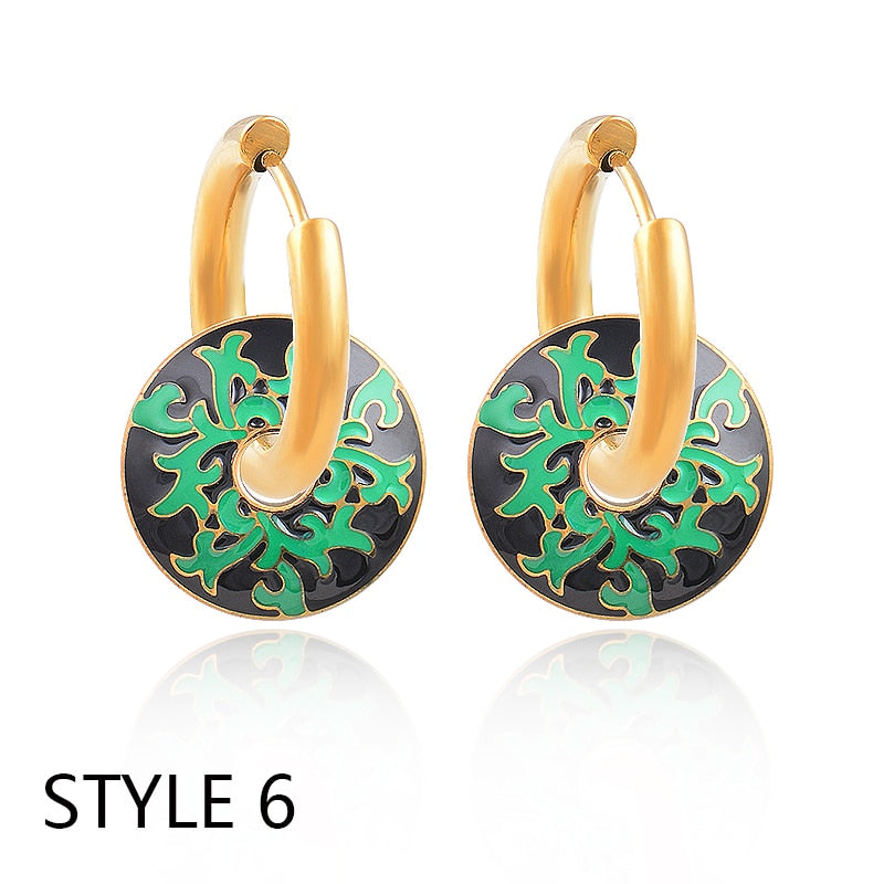 SINLEERY Colorful Enamel 316L Stainless Steel Gold Color Hoop Earrings For Wome image 5