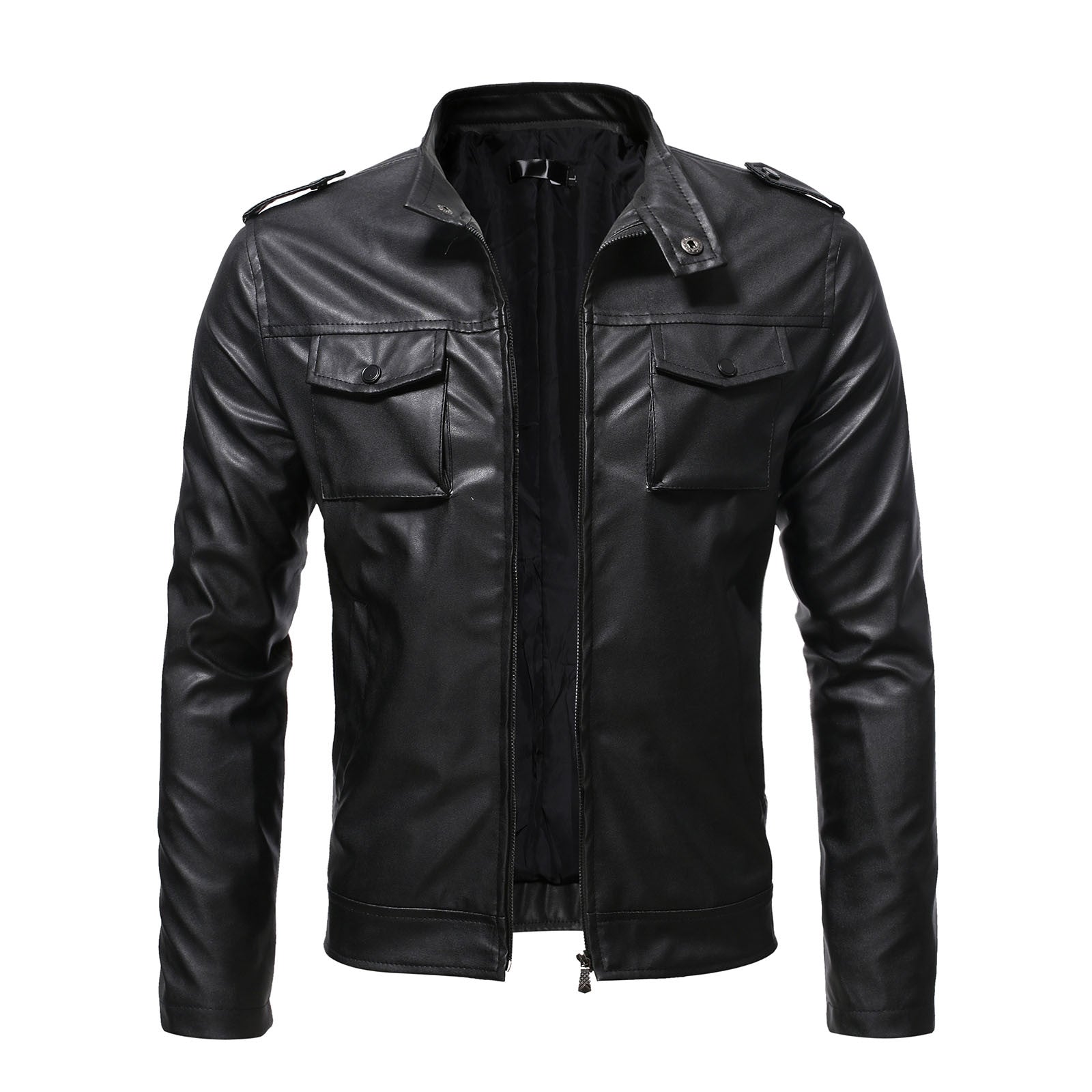 Streetwear Men's Zipper Pu Leather Jackets Slim Long Sleeve Zip Up Casual Jacke image 0