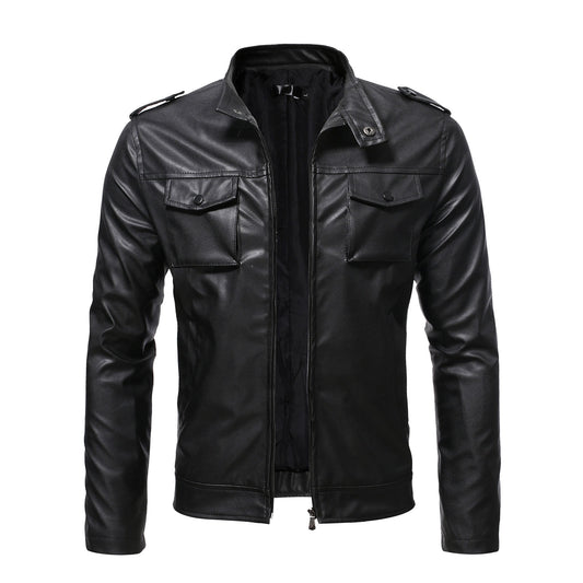 Streetwear Men's Zipper Pu Leather Jackets Slim Long Sleeve Zip Up Casual Jacke image 0