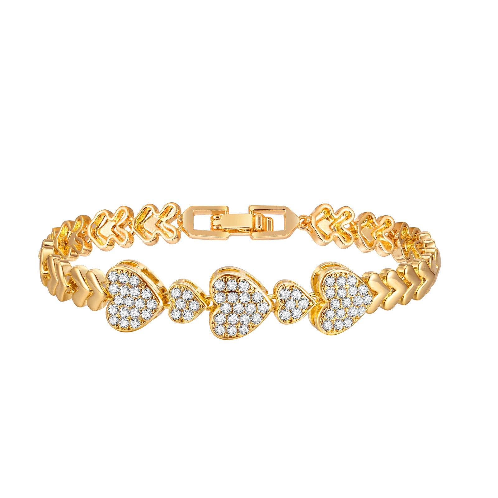 Cubic Zirconia Clover Bracelet for Women18k Gold Plated Link Statement Jewelry image 11