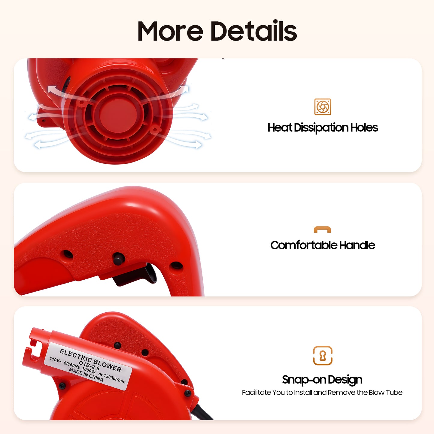 1000W 110V Electric Leaf Blower, Portable Electric Air Blower, Handheld Blower  image 5