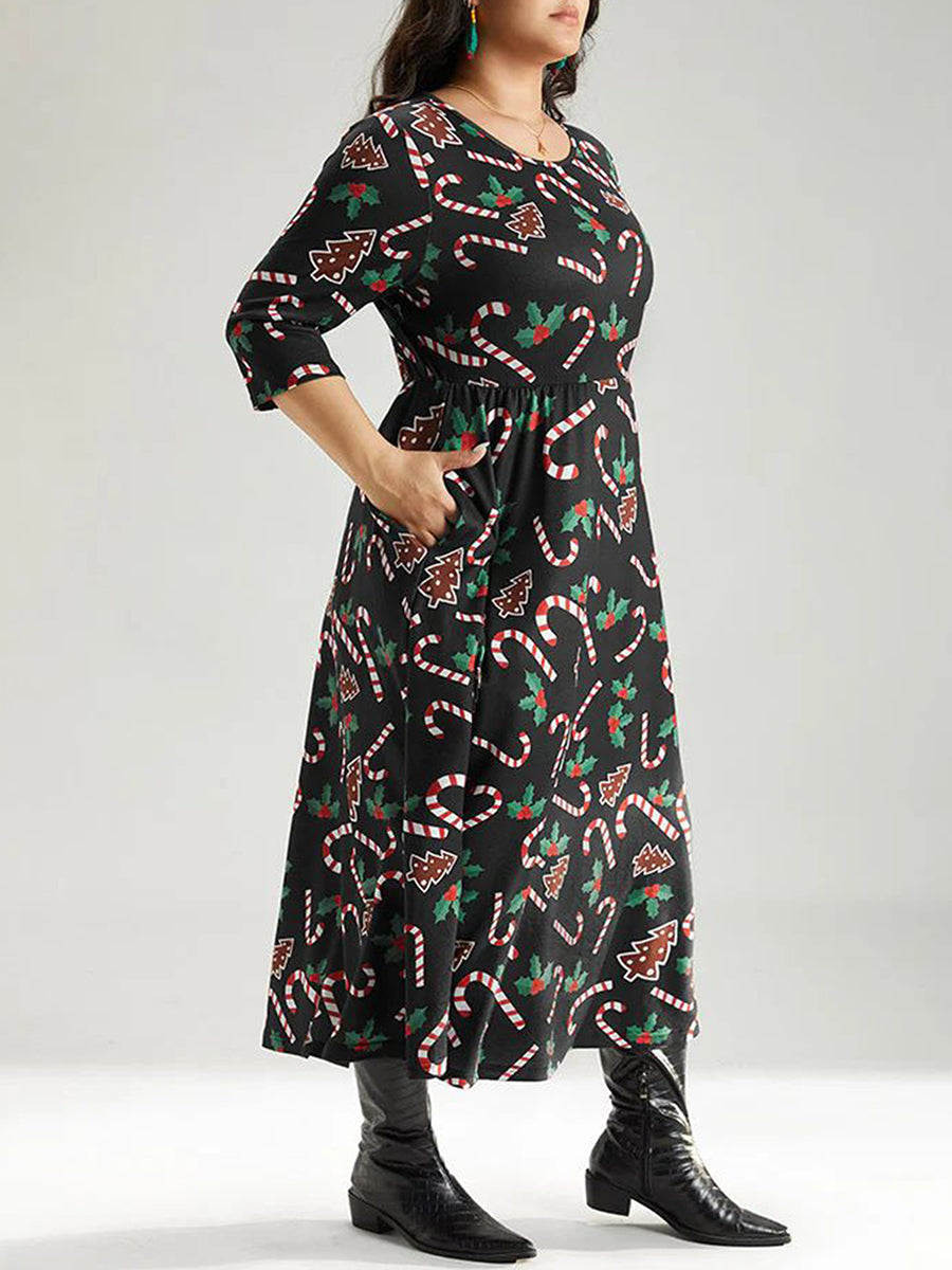 Women Plus Size Dress Snowflake Print V-Neck Sleeveless Maxi Dress Winter Elega image 5