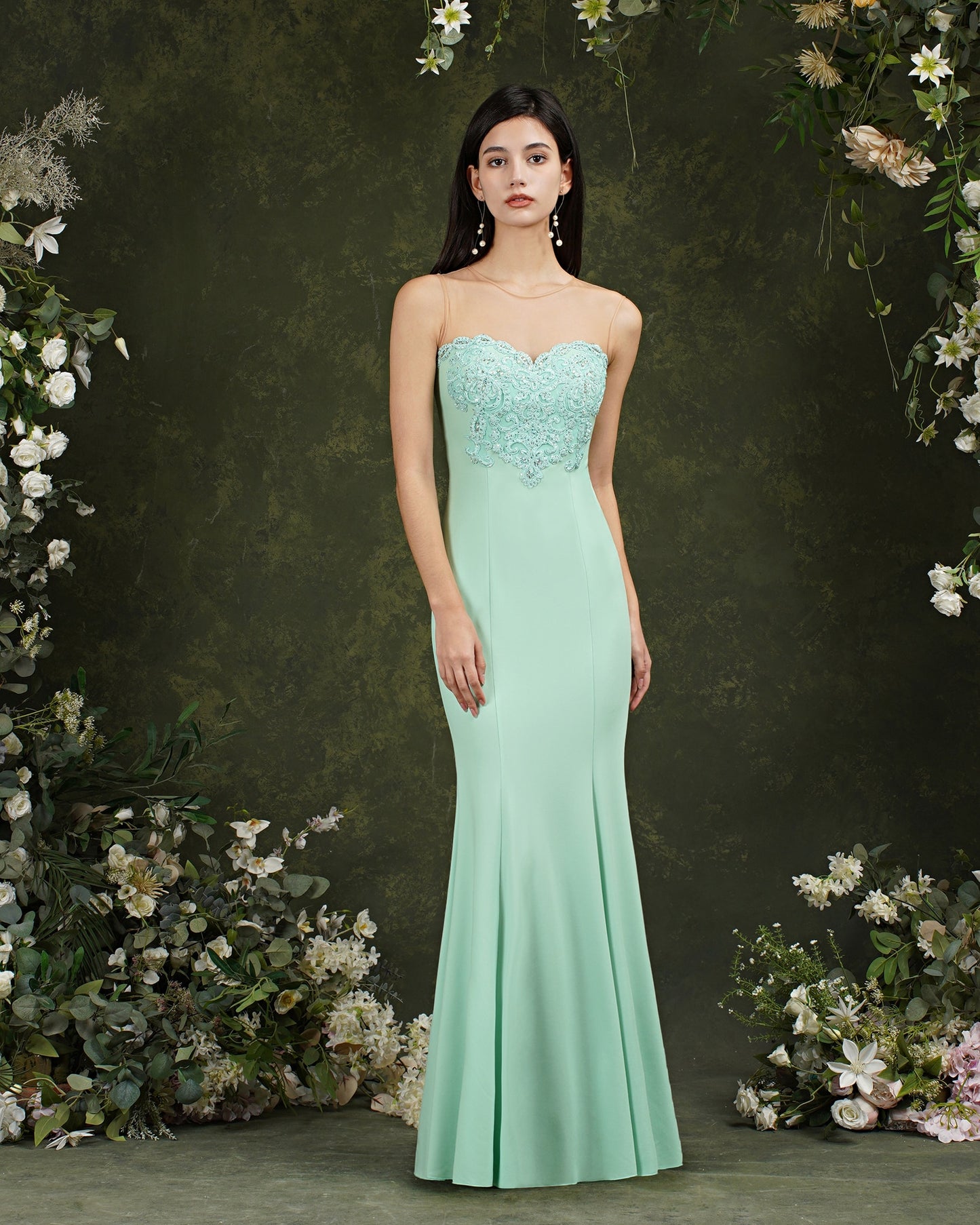 BABYONLINE Mermaid Bridesmaid Dresses Mint Green Gold Appliqués Beads Sweethear image 6