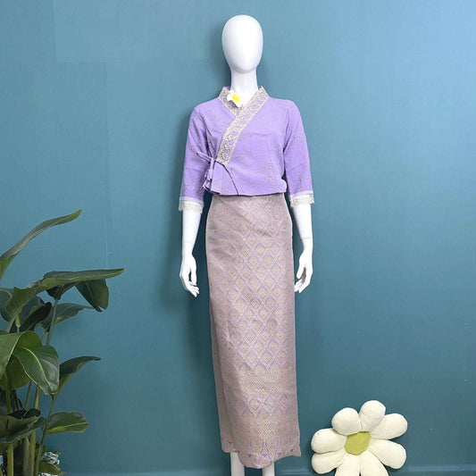 Women Summer Thai Traditional Clothes 2Pcs Set Photography Dance Asian Party Fe image 0