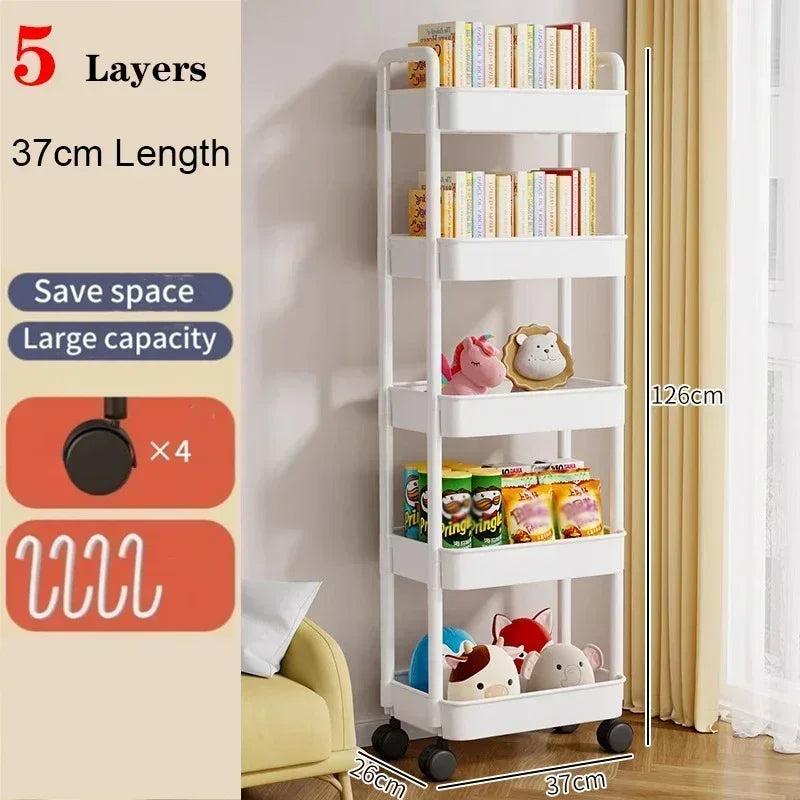 Bookshelf Storage Trolley Mobile Kitchen Organizer Cart With Wheels Multi-Layer image 3