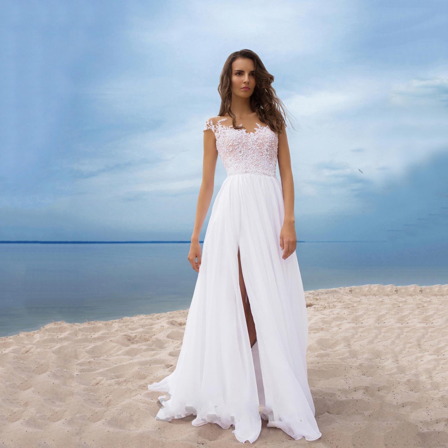 2023 Women's Elegant Lace Backless Maxi Evening Dress Solid Color V Neck High W image 3