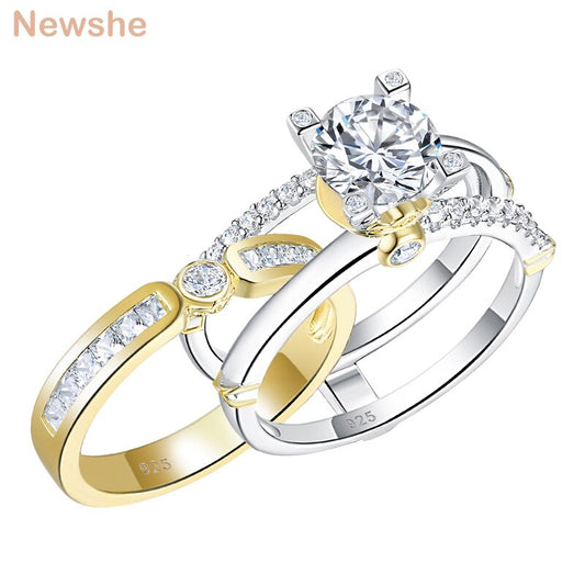 Newshe Multi Tone Yellow Gold 925 Sterling Silver Wedding Engagement Ring image 0