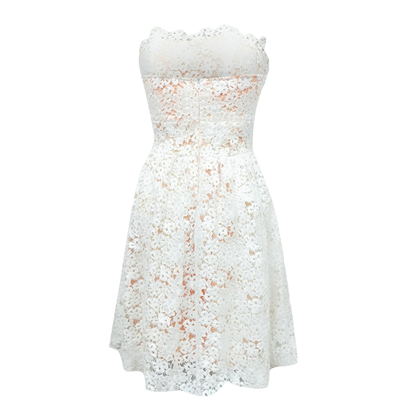 Off Shoulder White Floral Lace Dress Delicate Design Elastic Waist  A-Line Dres image 3