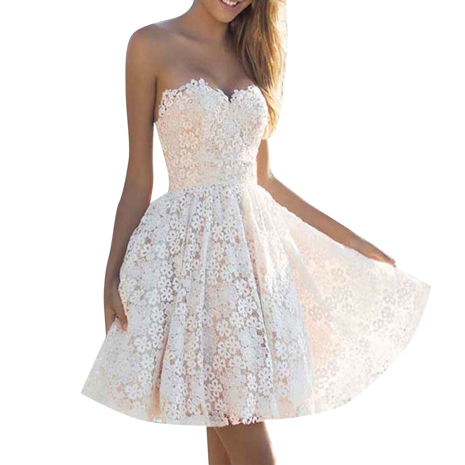 Off Shoulder White Floral Lace Dress Delicate Design Elastic Waist  A-Line Dres image 0