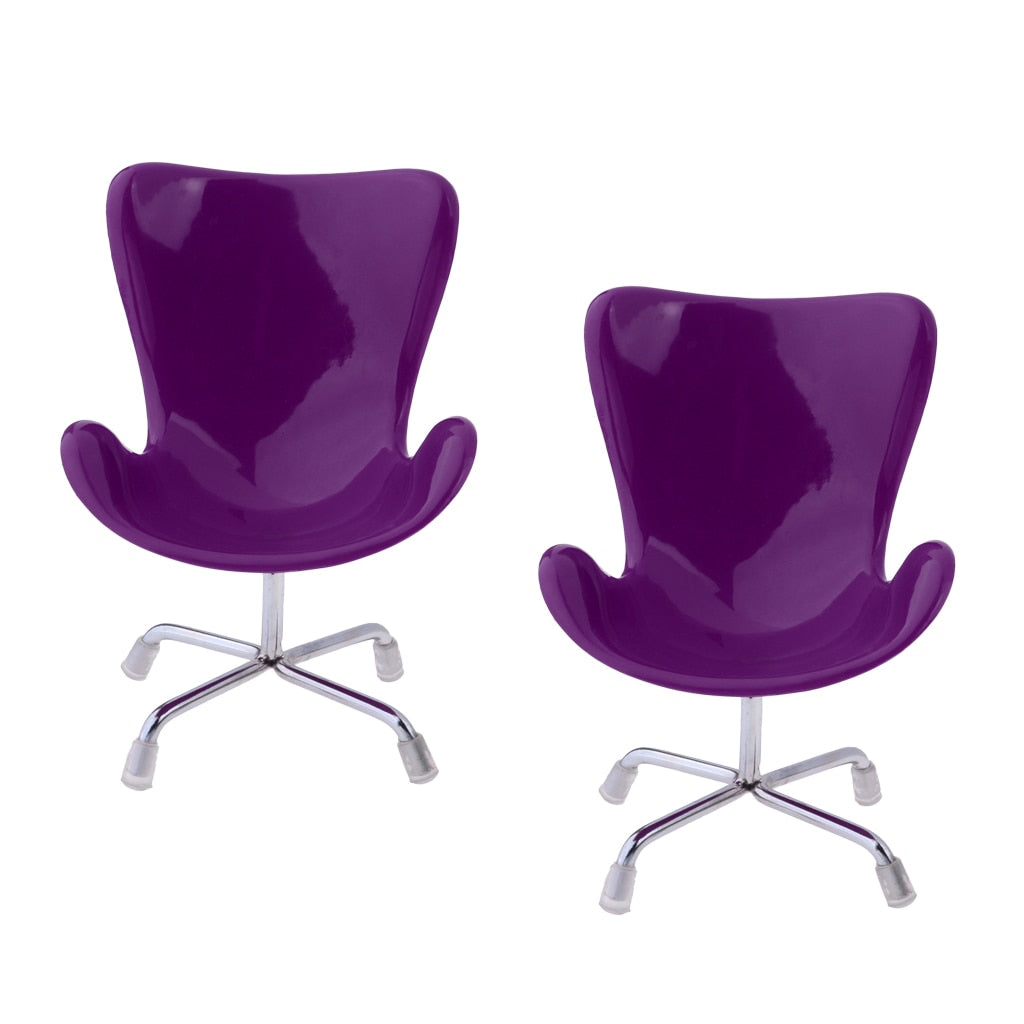 2 Pcs 1/6 Dolls House Miniature Furniture Swan Chair Office Chair for   for Doll image 4