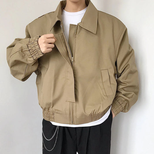 Autumn Korean Fashion New Short Men's Jackets Long Sleeve Khaki Square Collar L image 0
