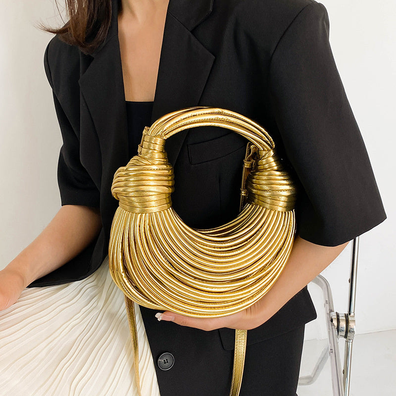 Handbags for Women 2023 New Gold Luxury Designer Brand Handwoven Noodle Bags Ro image 5