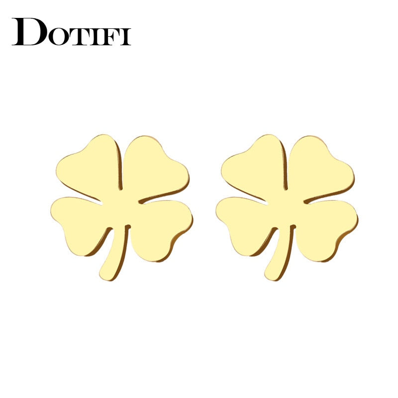 DOTIFI Stainless Steel Stud Earring For Women Man Clover Gold Color Lover's Eng image 5