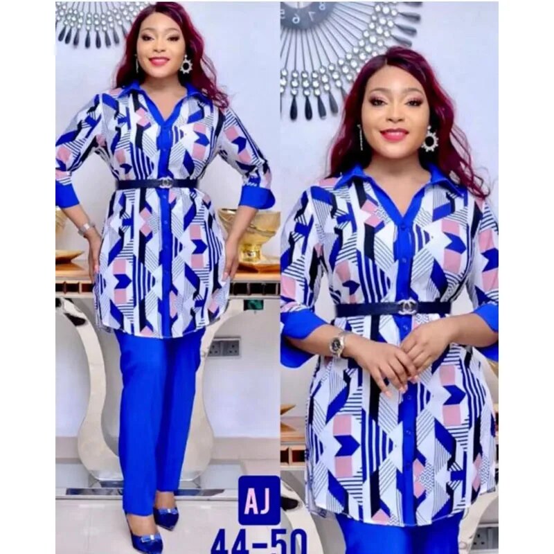 New Africa 4-Sizes Fashion  Dashiki Pants with Long Coat 2 Pieces Suit For Wome image 2