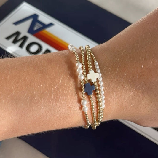 Vlen Stackable Cross Bracelet Christian Jewelry Gold Color 18 K Ball Beads Brac image 0