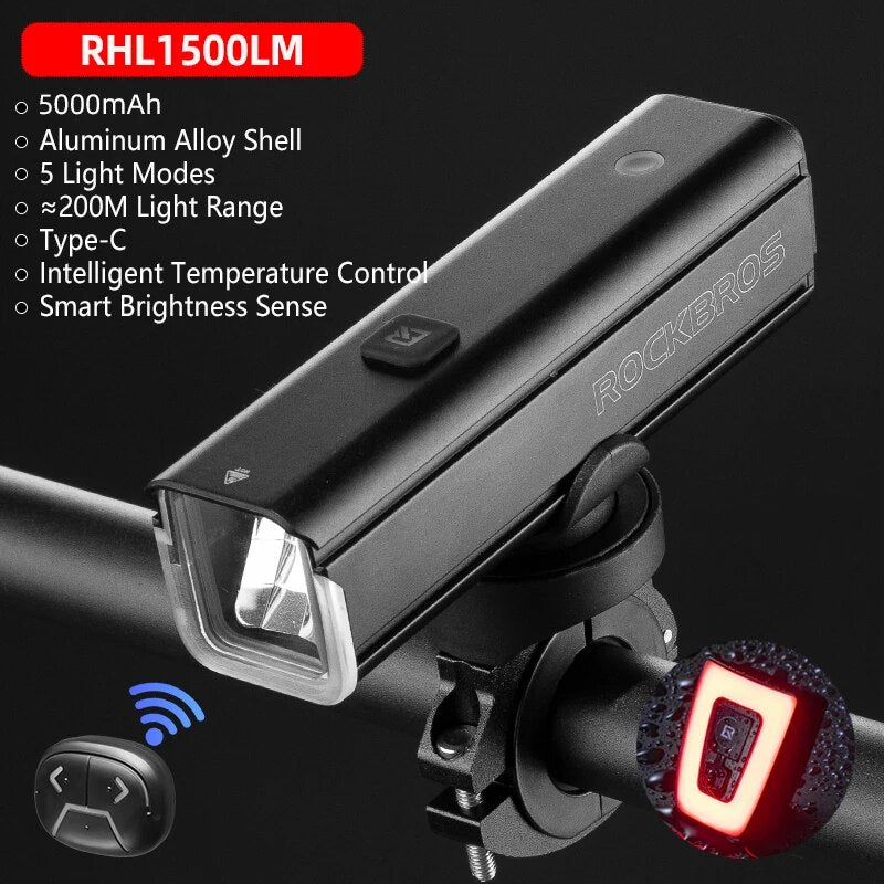 ROCKBROS Bike Light 1500LM5000mAh Type-C Bicycle Light Temperature Control  IPX image 2