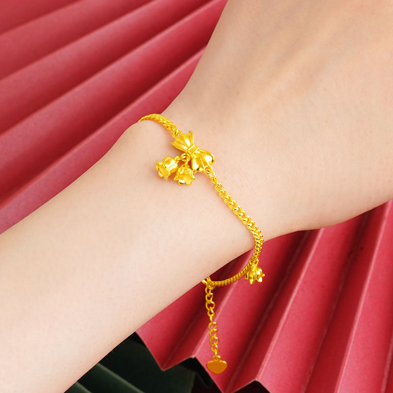 Luxury 14k Gold Original Sweet Bowknot Flower Necklace Bracelet Earring for Wom image 3