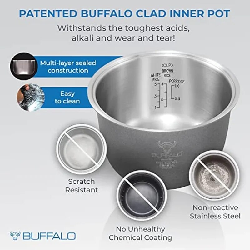 Buffalo Classic Rice Cooker with Clad Stainless Steel Inner Pot (5 cups) - Smal image 4