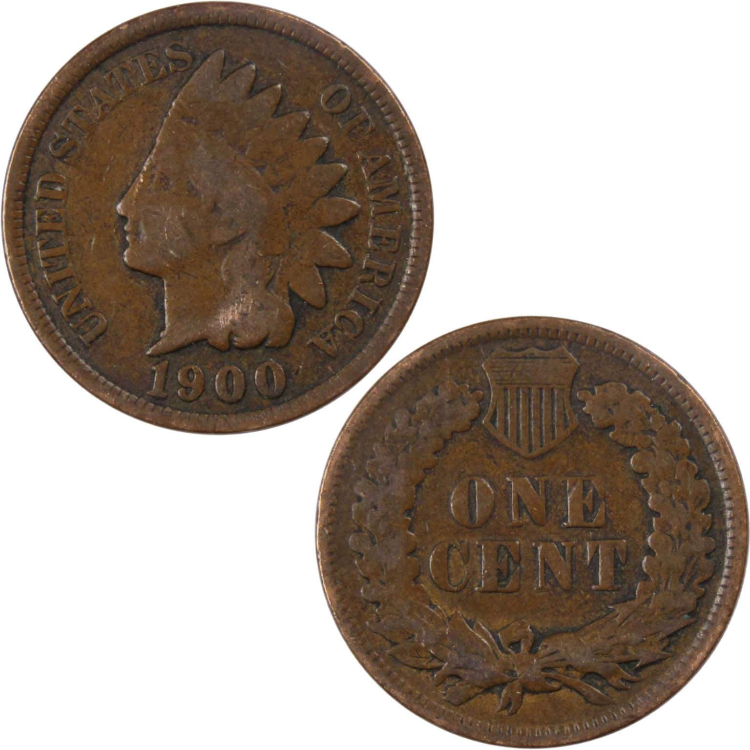 1900 Indian Head Cent AG About Good Bronze Penny 1c Coin Collectible image 2