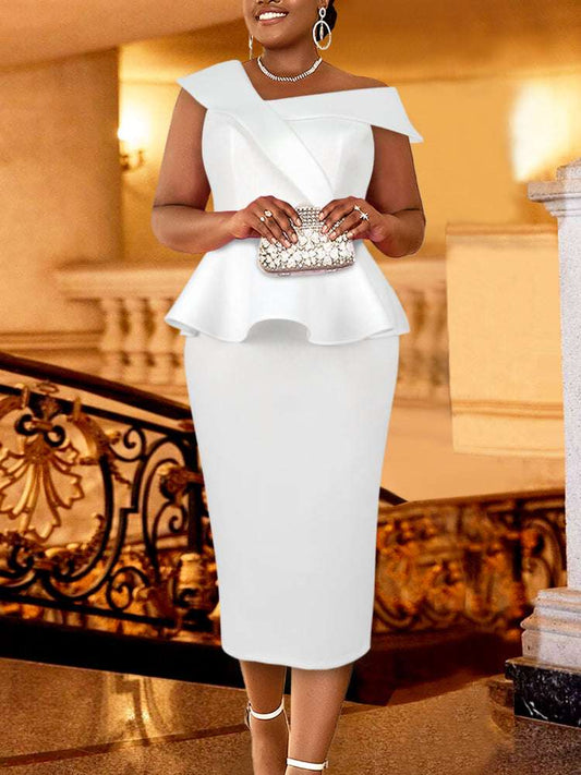 Women Party Dress White Peplum Ruffles Bodycon Elegant Off Shoulder Gowns Femal image 0