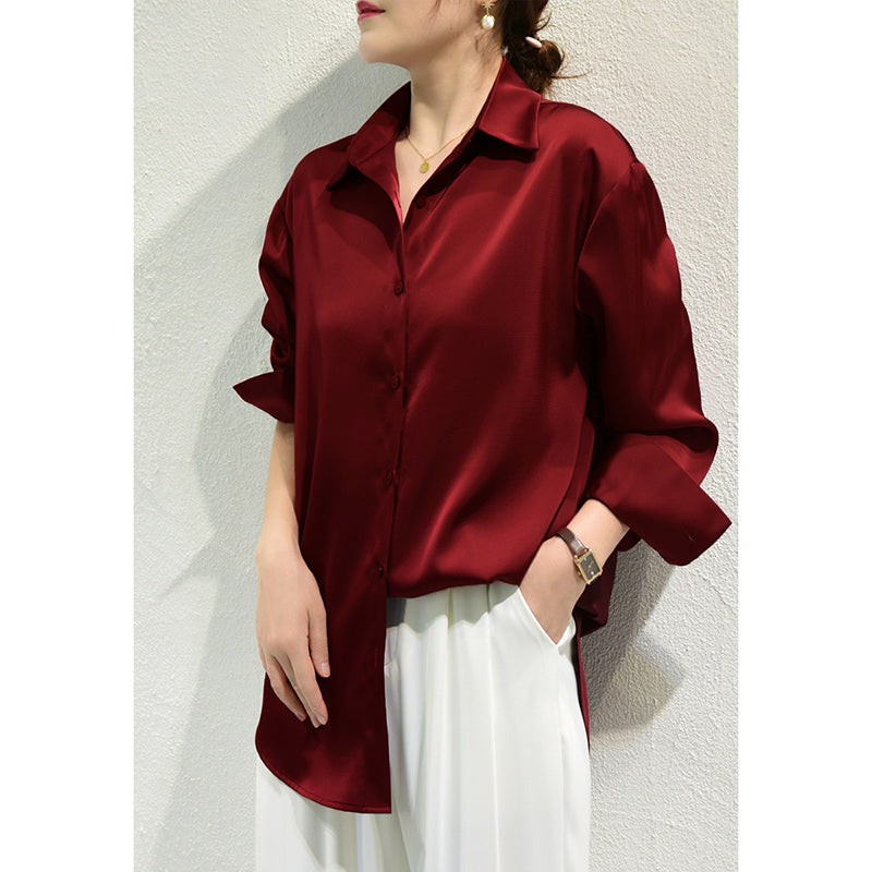 All-match Satin Finish Shirts And Blouses Women Clothing Casual Top OL Long Sle image 10