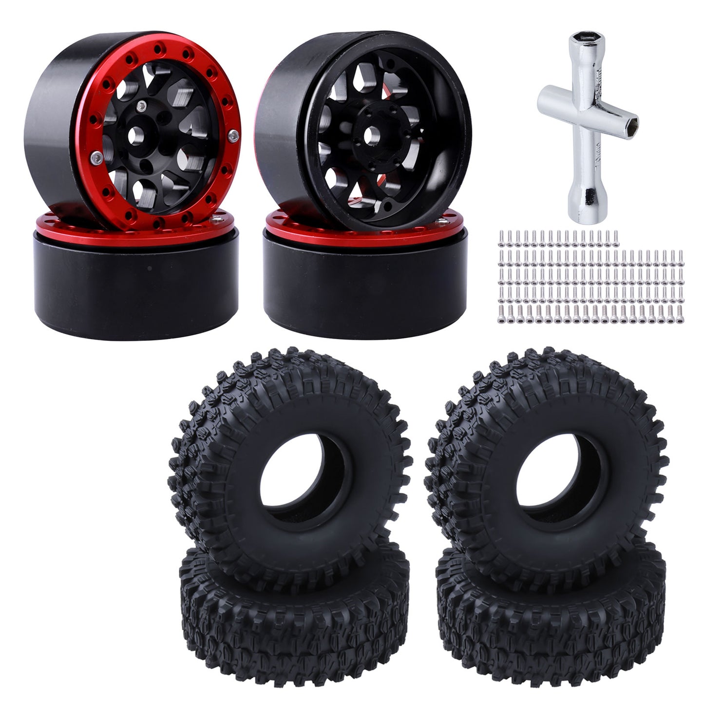4pcs HobbyPark 1.9 Beadlock Wheels Tires Set 12mm Hex for 1/10 RC Crawler Car f image 0