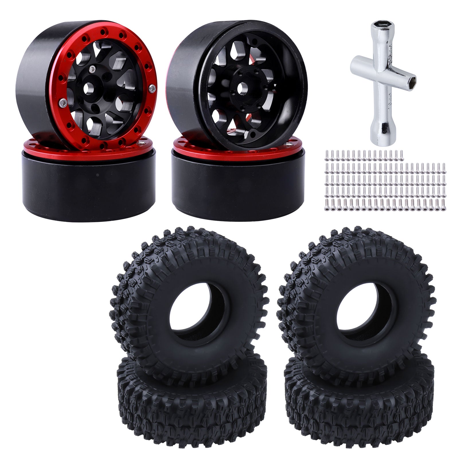 4pcs HobbyPark 1.9 Beadlock Wheels Tires Set 12mm Hex for 1/10 RC Crawler Car f image 0