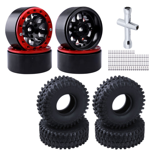 4pcs HobbyPark 1.9 Beadlock Wheels Tires Set 12mm Hex for 1/10 RC Crawler Car f image 0