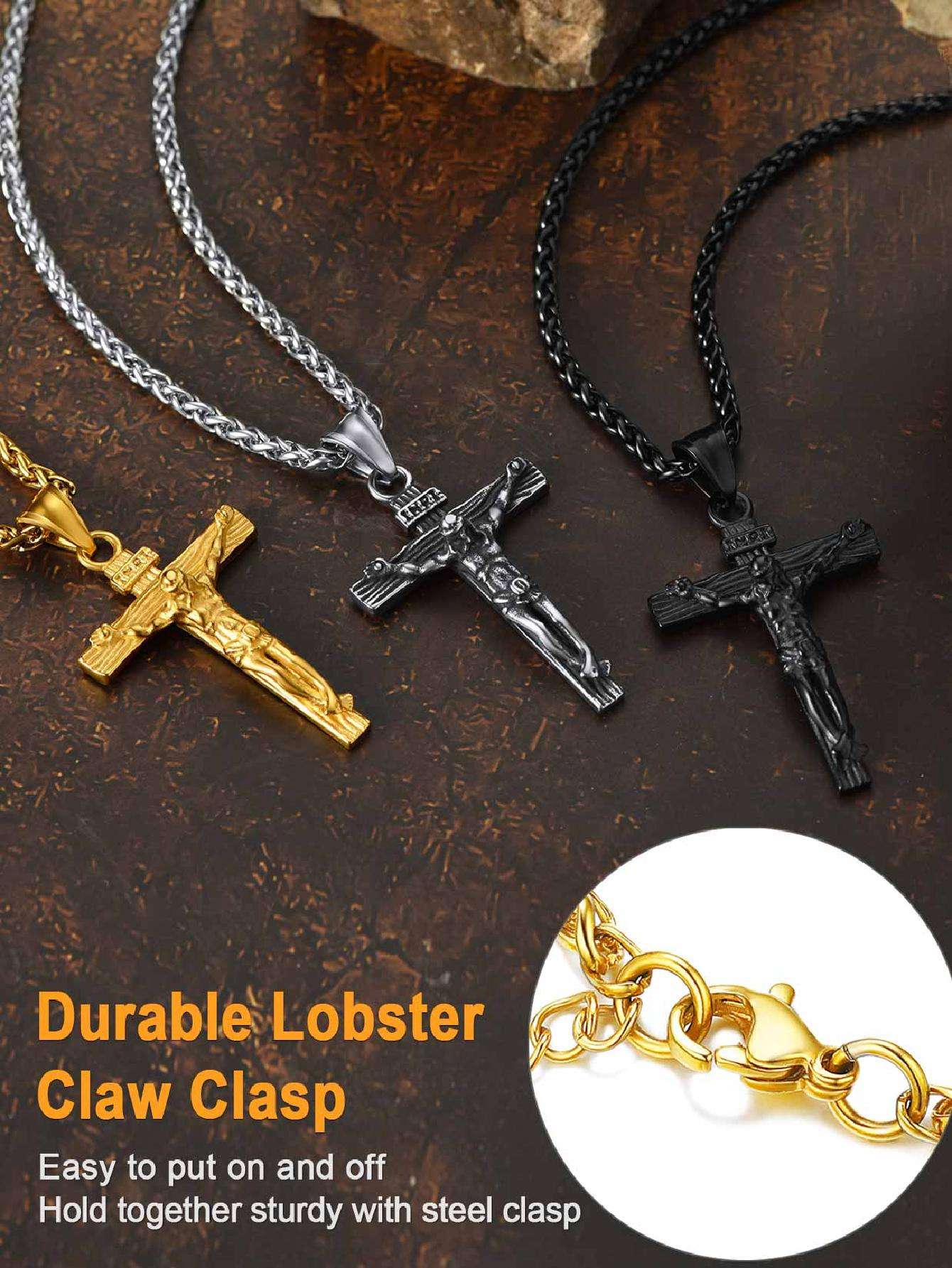 U7 Men INRI Cross Pendant Baptism Christian Jewelry Stainless Steel/Gold/Black/ image 16