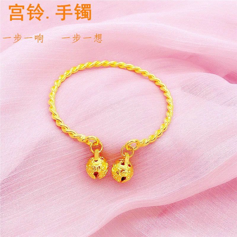 9999 real gold 24 K Bell bracelet Palace ancient style bracelet bell opening image 1