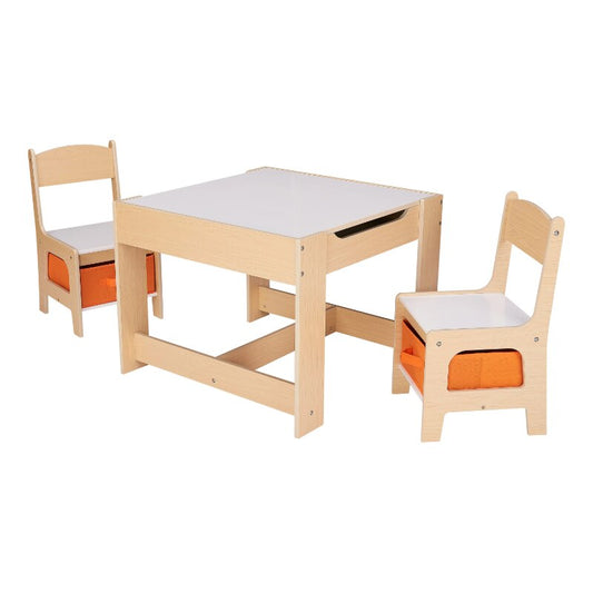 Senda Kids Wooden Storage Table and Chairs Set, Natural Color, Melamine, 3 Piece image 0