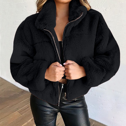 Plus Size Plush Cardigan Women 2023 Autumn Winter Solid Korean Fashion Coat Fem image 0