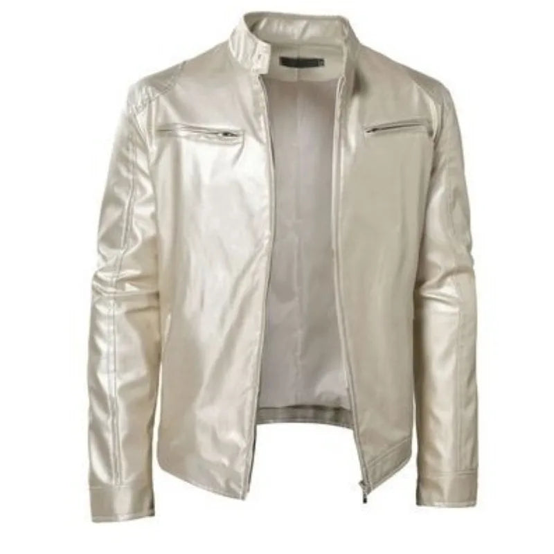 Men's Leather Jacket with Punk Rock  Punk Style Stand Collar Motorcycle Leather image 7