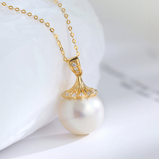 Natrual Fresh Water Pearl Necklace with Certificate 18 K Pure 100 Gold Pendant image 0