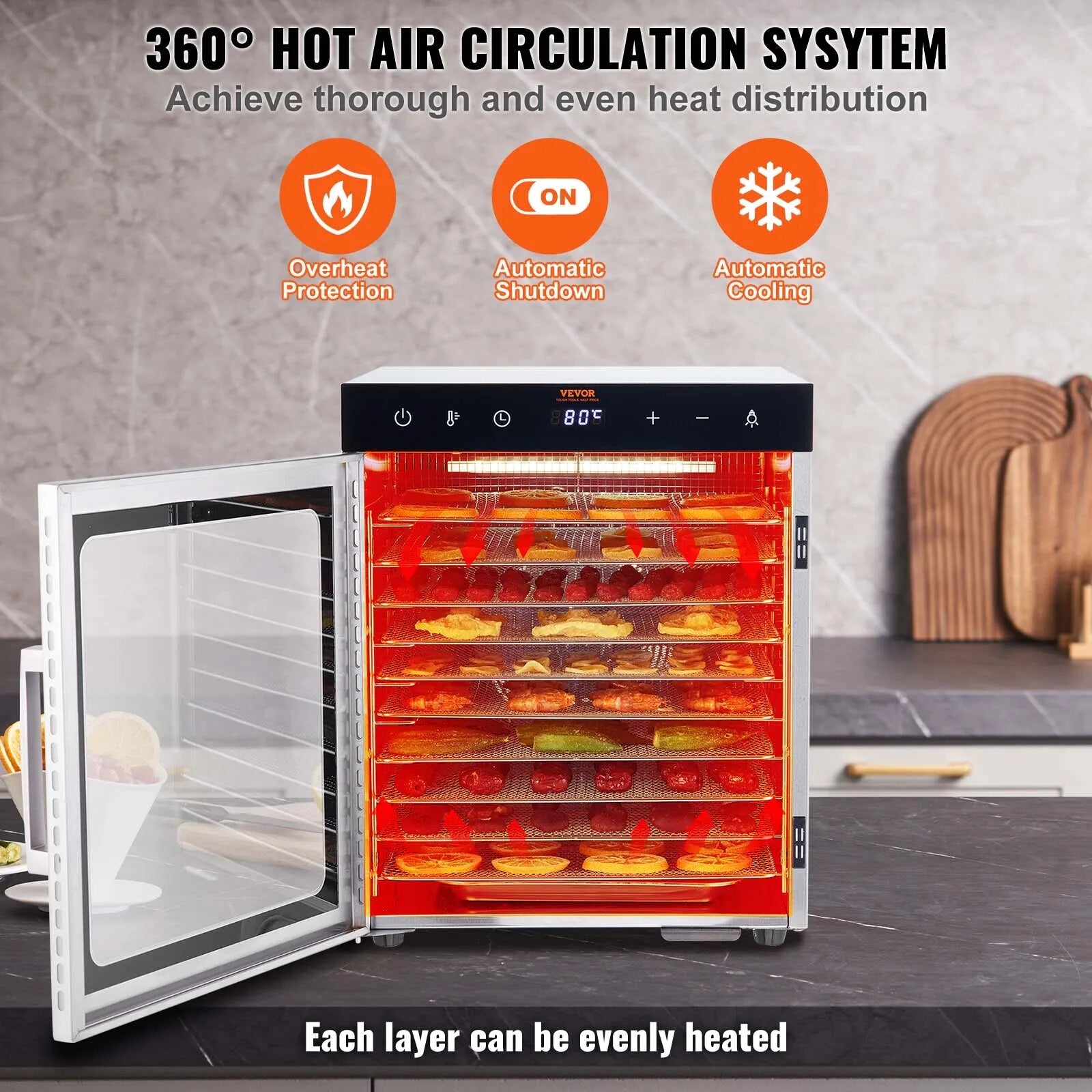 VEVOR 10 Trays Food Dehydrator Stainless Steel Machine 800W/1000W Household Veg image 6