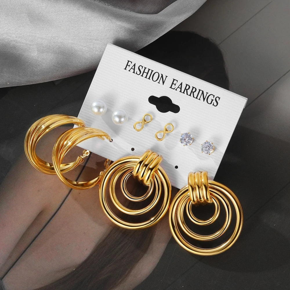 IPARAM Fashion Exaggerated Gold Color Metal Pearl Earrings for Women Geometric  image 20