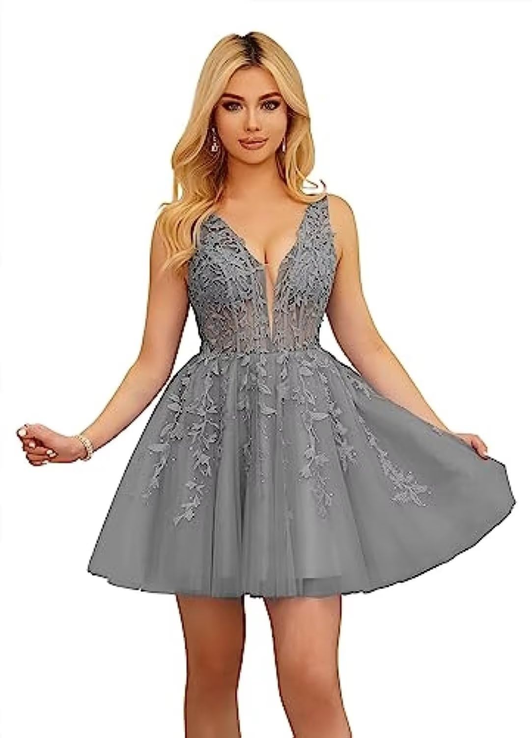 Beautiful V-Neck Sleeveless Cocktail Party Dresses Appliques Beading A-Line Sho image 1