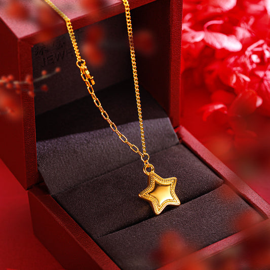 Real 18 K Gold Color Shine Star Necklace Chain for Women Valentine's Day Annive image 0