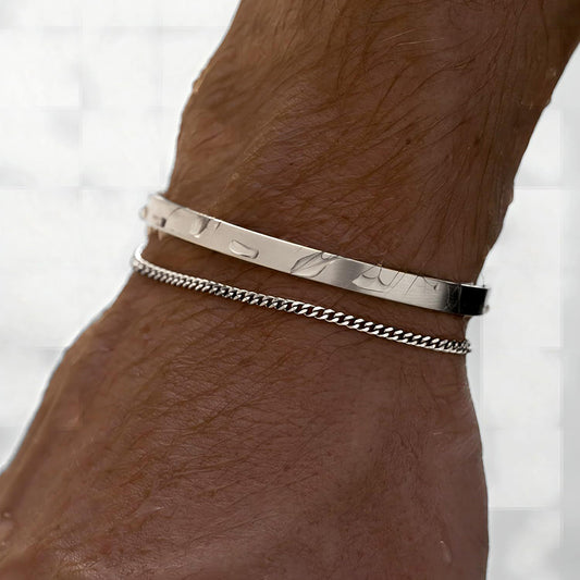 Stackable Bracelets for Men 925 Sterling Silver/14K Gold Plated Bracelet Sets D image 0