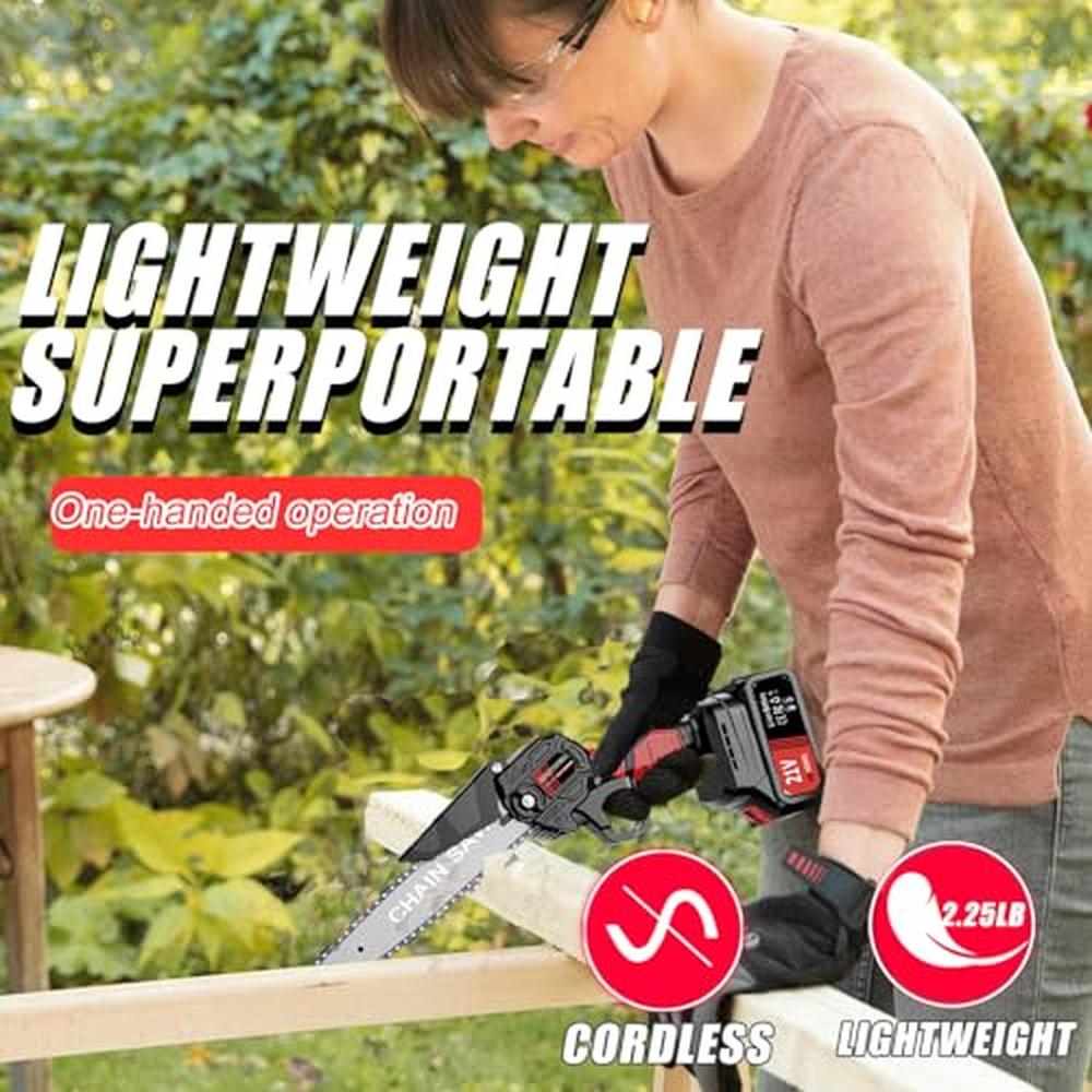 6 Inch Cordless Mini Chainsaw Portable Battery Powered Electric Saw 21V Handhel image 1