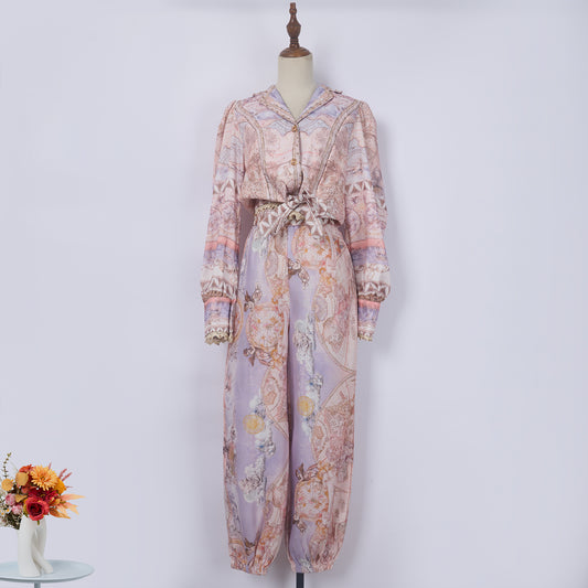 High Quality Elegant Print Vintage Single Breasted Long Dress Women Lantern Sle image 0