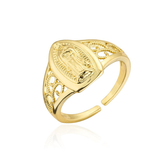 Virgin Mary Rings for Women Religious Medallion Lady of Guadalupe Ring Gold image 0