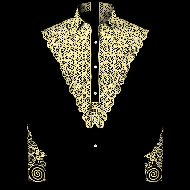 African Dashiki Print Men's Turn-down Collar Button Shirts Casual Long Sleeve T image 0