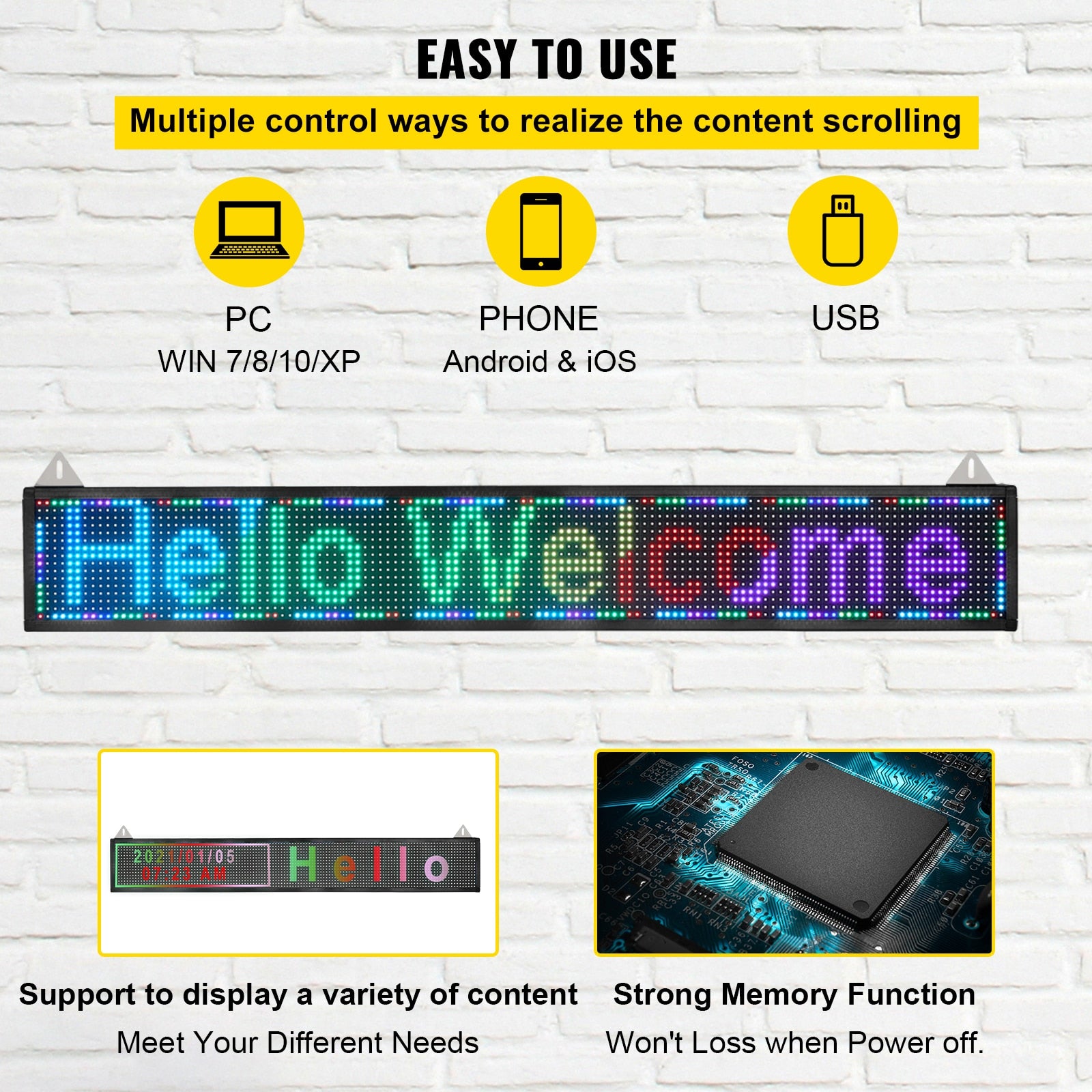 VEVOR Wi-Fi LED Scrolling Sign Full Color P4/P5/P6/P10 DIY Programmable Message image 8